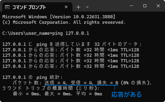 ping に応答がある場合